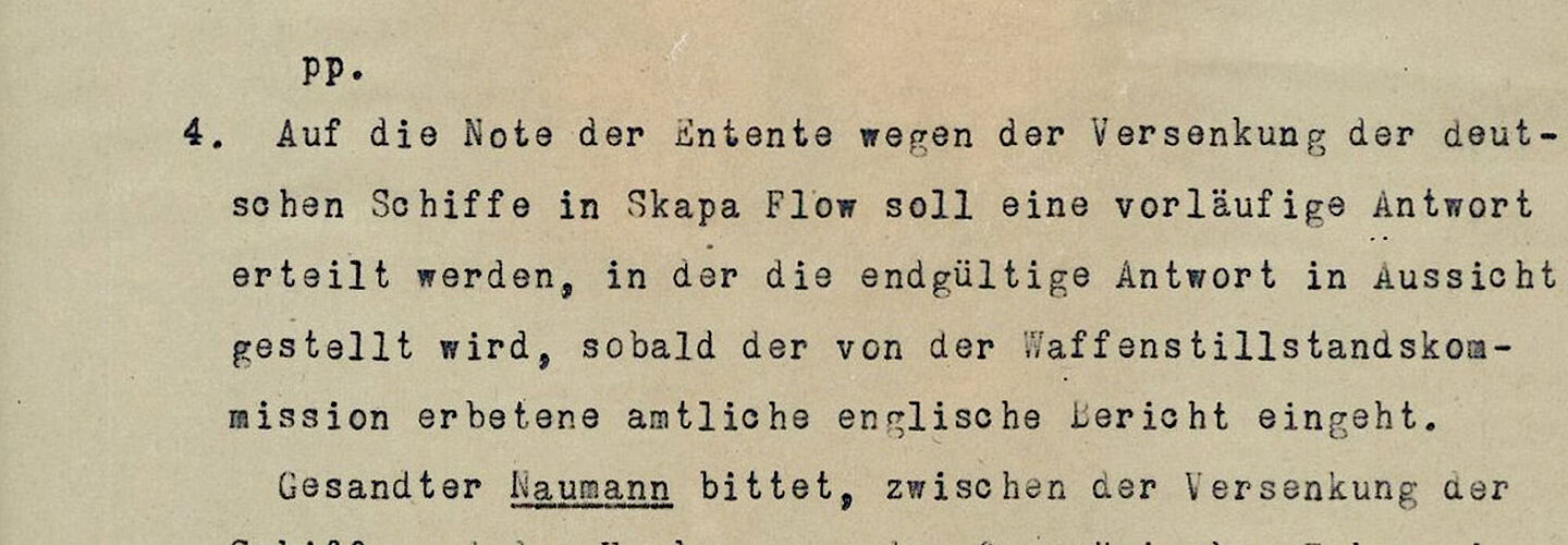 Auszug aus dem Protokoll der Sitzung des Reichsministeriums vom 26. Juni 1919 maschinenschriftliches Textdokument