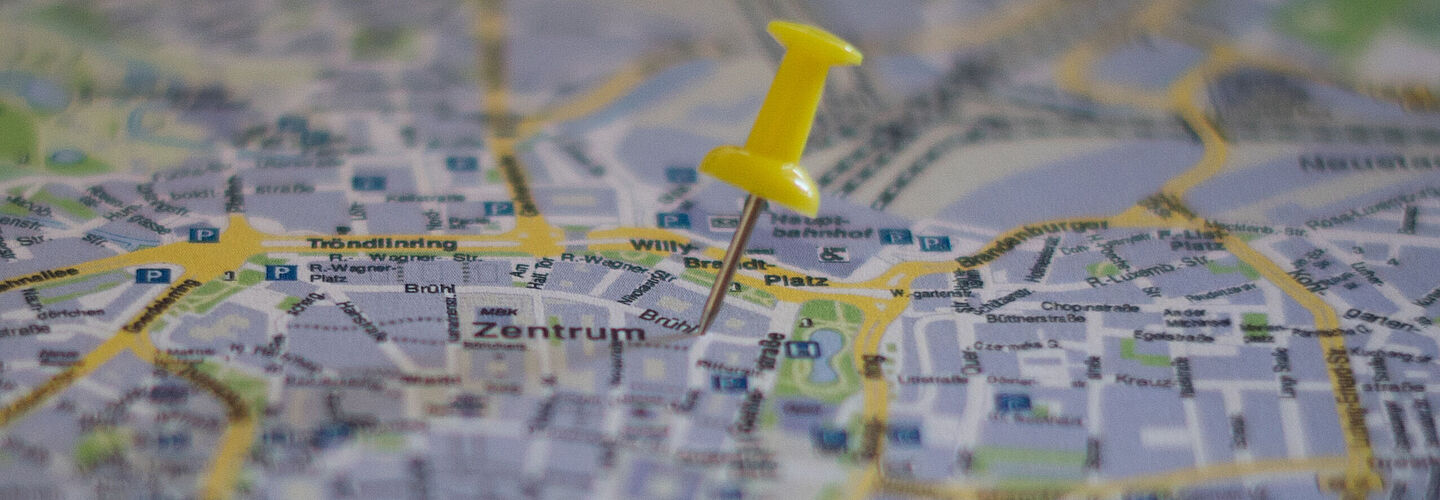Standorte des Stasi-Unterlagen-Archivs Eine Straßenkarte mit einer Stecknadel