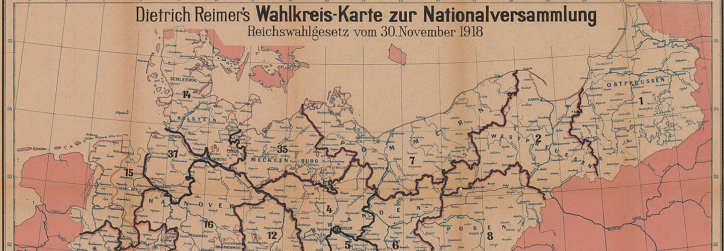 Constituency map for the election of the German National Assembly on January 19, 1919 (detail) Constituency map for the election of the German National Assembly on January 19, 1919 (detail)