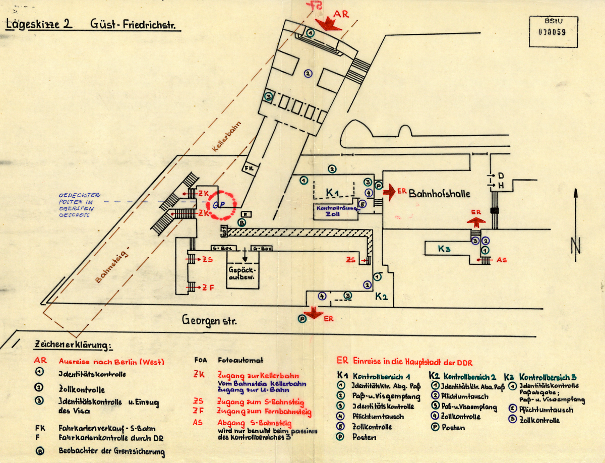 MfS-Skizze der Grenzübergangsstelle (Güst) Friedrichstraße MfS-Skizze der Grenzübergangsstelle (Güst) Friedrichstraße